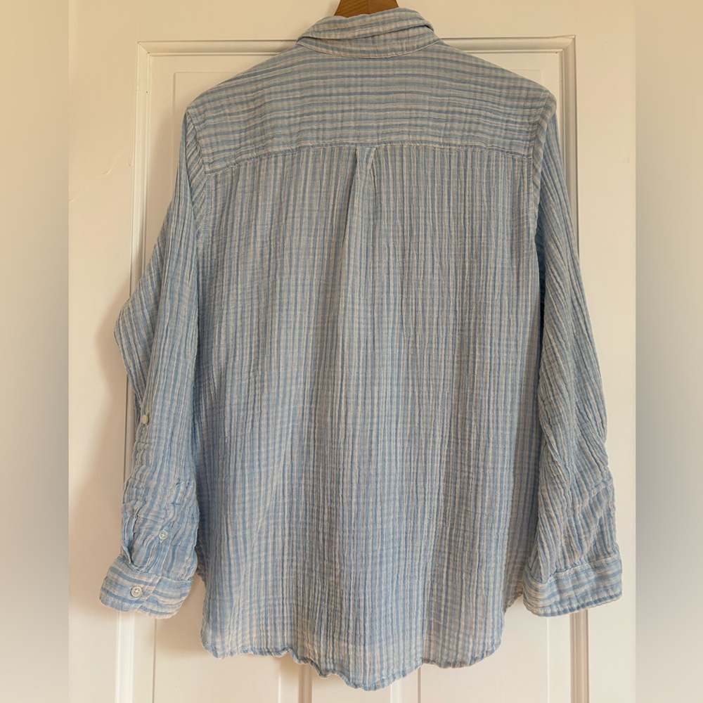 Time and Tru Womens  Cotton Gauze Button Up Shirt Blue Stripe Muslin Crinkle XXL - Picture 2 of 10